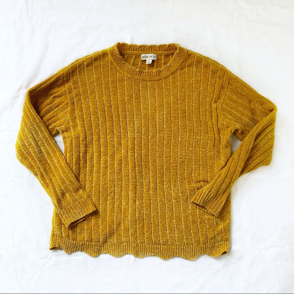 Ava & Viv Chenille Long Sleeve Ribbed Sweater